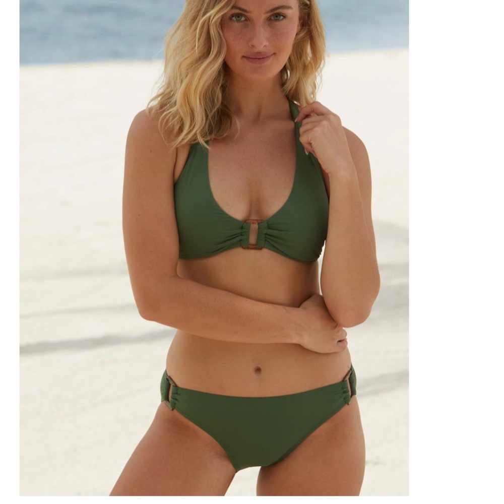 Helen Jon textured ring front halter bikini olive green